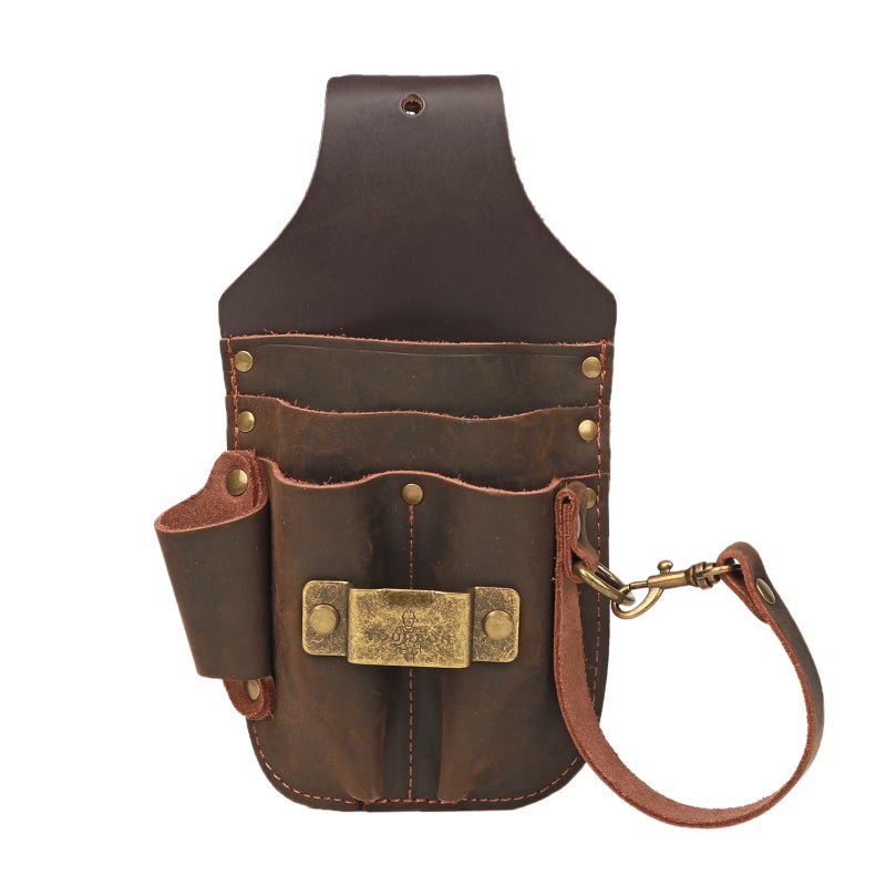 TOURBN Tourbon Leather Electrician Holster Tape Thong 3 Inch Tunnel Loop Multipurpose Maintenance Tool Pouch 5 Pockets with Tape Holder for Belt - Image 1
